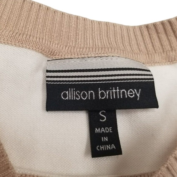 Allison Brittney Women S Striped Knit Sweater Dress Midi Tan Black Y2K 90s - Picture 3 of 8